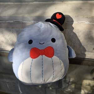 Squishmallow Samir the Blue Whale Top Hat & Bowtie Cozy Sweet Gift Pillow